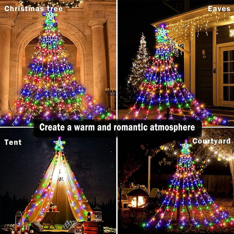 8 Modes Timer LED Christmas Tree Waterfall Lights with Star Topper Memory  Twinkle Garden Holiday Lighting Christmas Decorations - AliExpress