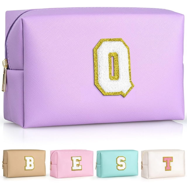 Bolsa de maquillaje TOPEAST Initial, piel sintética impermeable, color morado