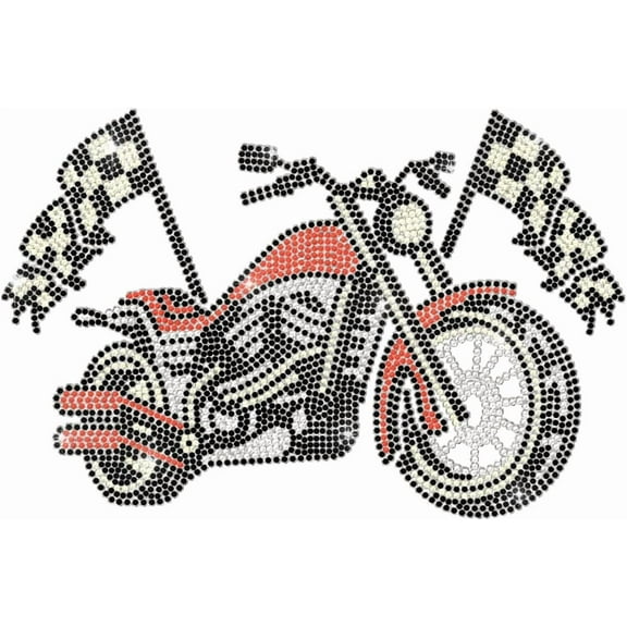 White Rhinestone Iron on Transfer Retro Motorcycle Bling Diamond Hotfix Patches for Clothes 11.6"x8.2" Large Iron On Sequin Applique for T-Shirts Jeans Jacket Bag Caps Shoes DIY Decor
