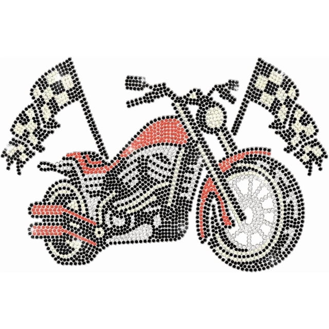 Parches termoadhesivos de diamantes de imitación blancos con diseño retro de motocicleta para ropa, 11,6 x 8,2 pulgadas, apliques de lentejuelas grandes para planchar.