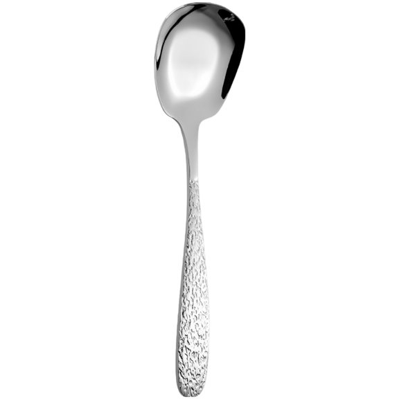 Stainless Steel Serving Spoon, Hammered Serving Utensils, 18/10 Buffet Spoon with Square Flat Head for Soup and Casseroles, Mirror Polished Metal Flatware for Home Dinner Party