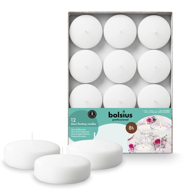Velas flotantes BOLSIUS, blancas, 8 horas de combustión, 12 unidades, 7,62 cm