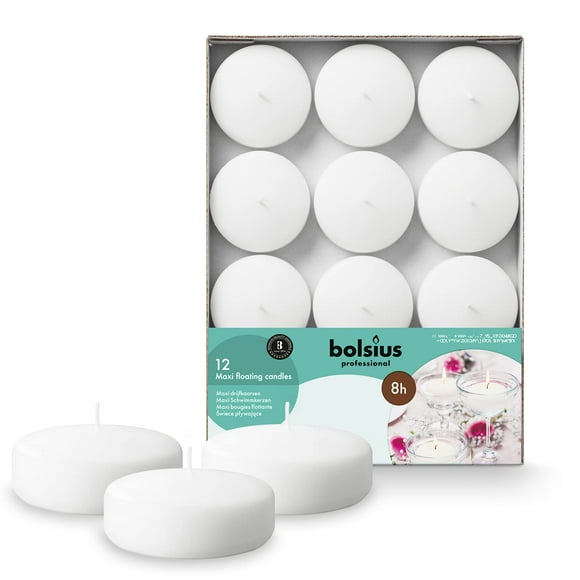 Velas flotantes BOLSIUS, blancas, 8 horas de combustión, 12 unidades, 7,62 cm