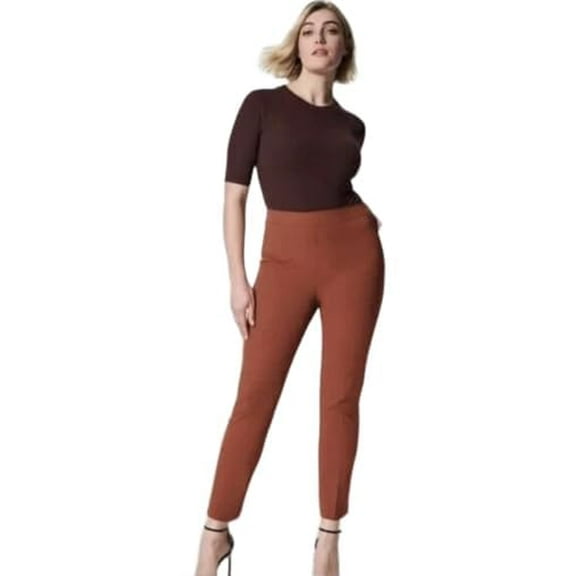 SPANX Women's On-The-Go Ankle Slim Straight Pants, Bronze Glow, Small Petite