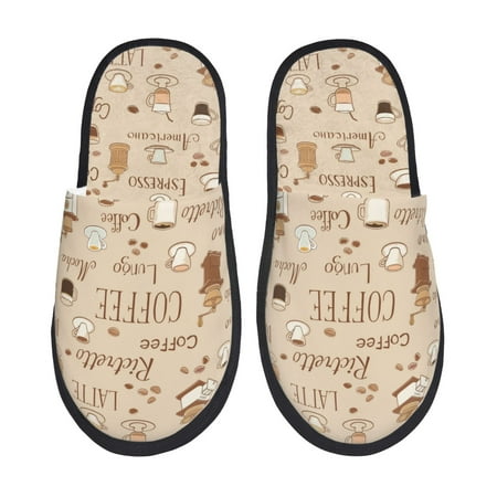 Balery Coffee Time Slient Indoor Furry Fleece Comfort House Shoes Soft Non-Slip Home Shoes Cotton slippers House Slippers-- Large