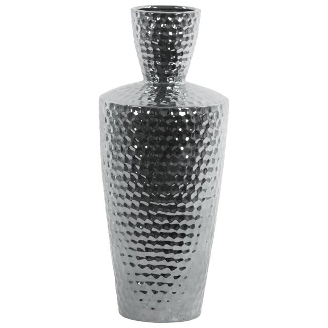 Engraved Diamond Pattern Ceramic Vase With Trumpet Neck, Large, Silver