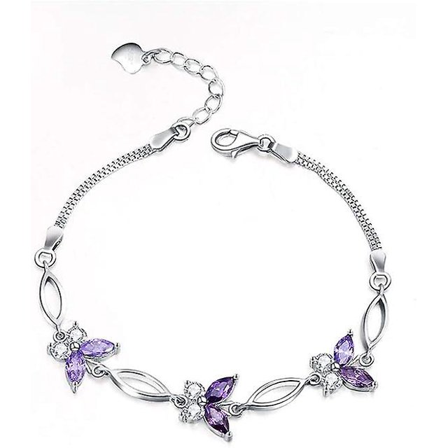 Pulseras de mariposa moradas de plata de ley S925 para mujeres, pulseras lindas y con dijes, regalo de joyería de aniversario para mujeres y niñas