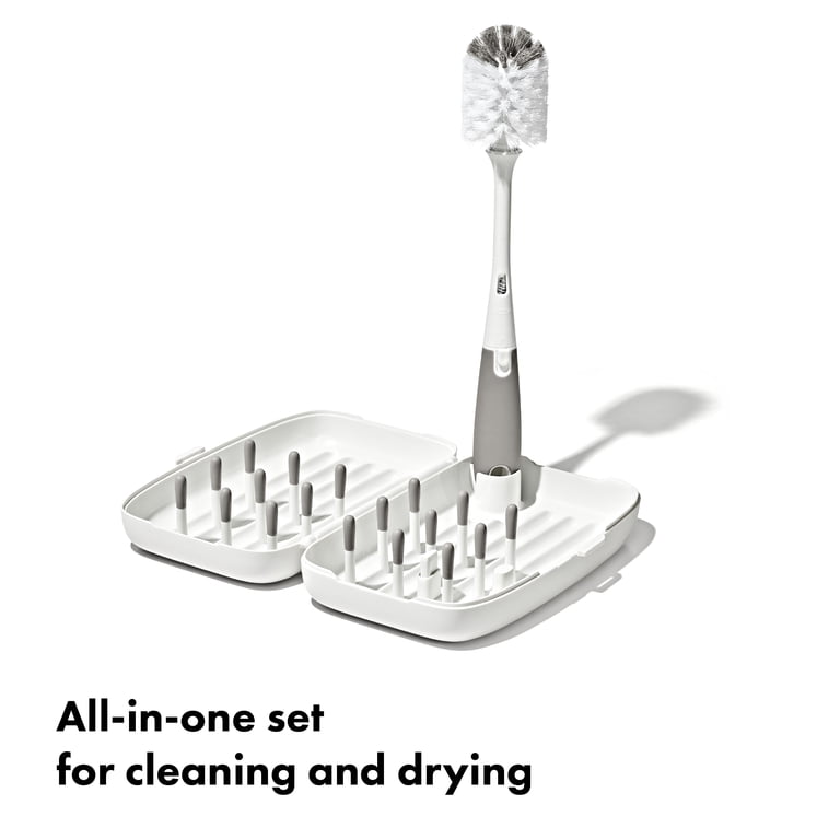 OXO Drying Rack with Bottle Brush Gray Compact Portable for