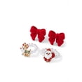 thumbnail image 3 of Holiday Time Red Velvet Bow Stud Earrings and Faux Pearl Santa and Reindeer Rings, 3-Piece Set, 3 of 3