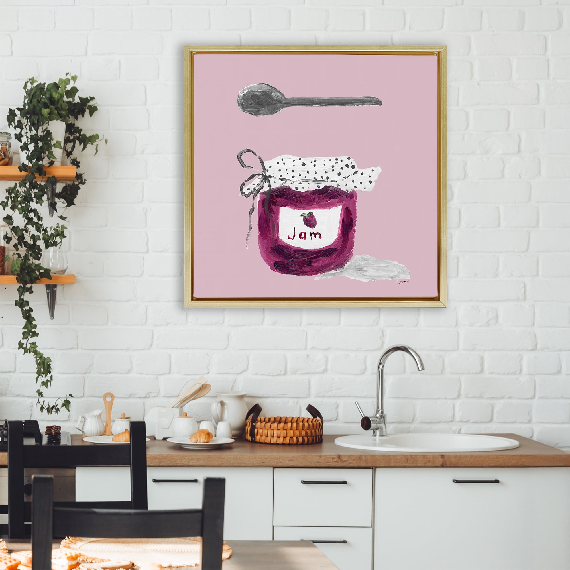 Stupell Industries Jam Jar over Blush Gold Framed Floater Canvas Wall Art, design by Lucille Price