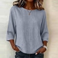thumbnail image 6 of DeHolifer Womens T-Shirts Cotton Linen Crewneck Solid Color Casual Lightweight 3/4 Sleeve Tee T-Shirts Navy L, 6 of 6