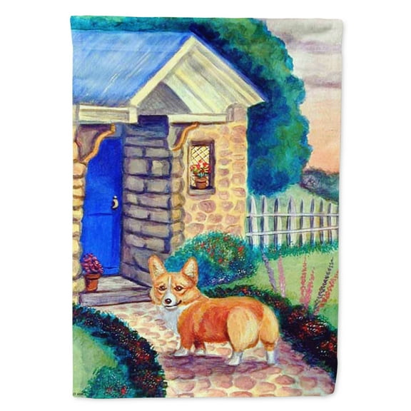 Carolines Treasures 7169-FLAG-PARENT Pembroke Corgi at the Cottage Flag  multicolor