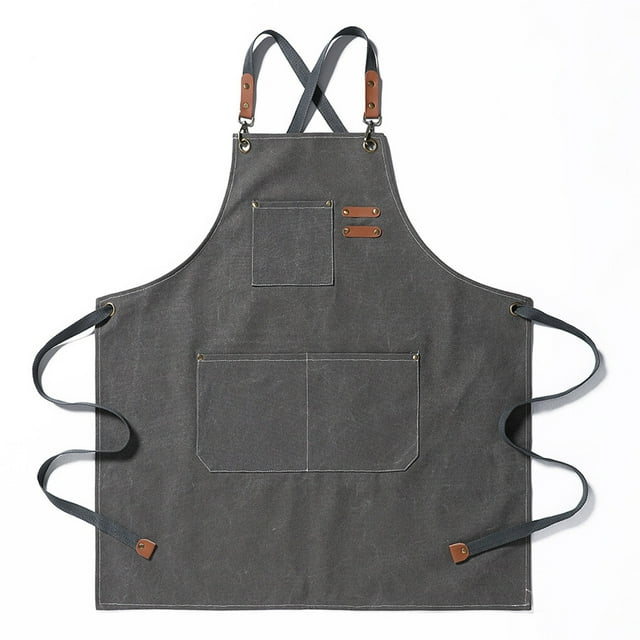 Maoww Canvas Apron Thickened Work Aprons Wear Aprons Covers Comfortable Working Clothes Cover Accessory Housework Dress with Pockets Grey