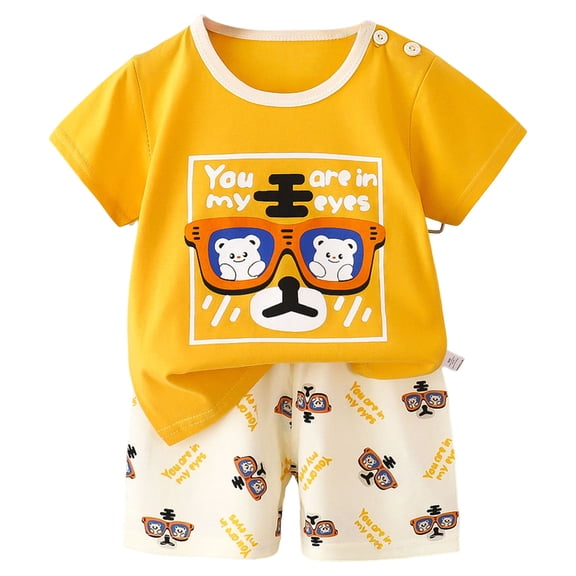Gibobby Toddler Boys Toddler Baby Boys Summer Outfits 6 9 12 18 24 Months 2T 3T Patchwork Crew Neck Short Sleeve T Shirts Elastic Waist Shorts 2Pcs Clothes Set(6-9 Months,Yellow)