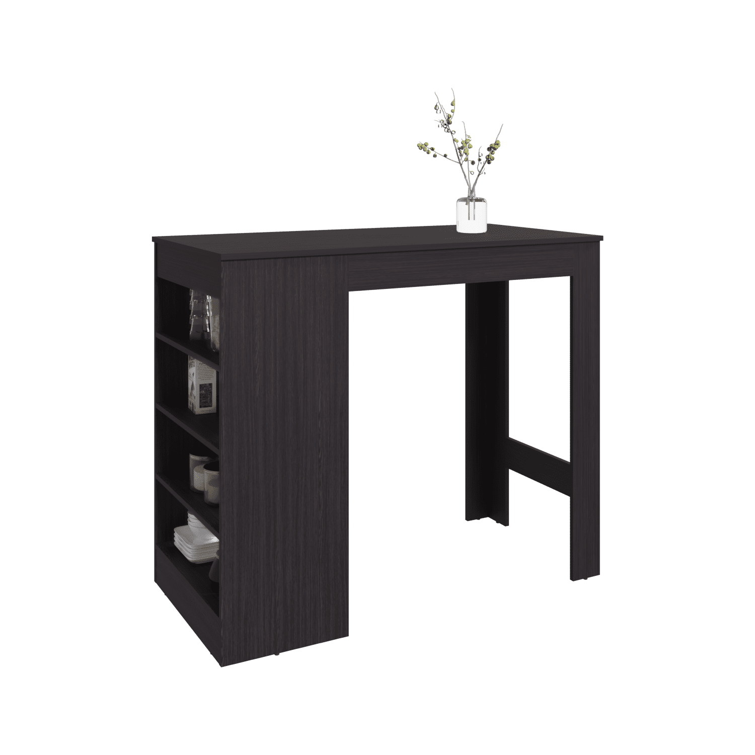 Greer Bar Table with 4 Storage Shelves, Compact Home Bar or Kitchen Furniture, Space-Saving Modern Design