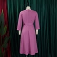 thumbnail image 5 of AURA Plus Size V Neck Pleated Midi Dress High Waist Belted A Line 3 4 Sleeve Elegant Summer Work Dress with Zipper, 5 of 10