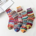 thumbnail image 2 of Bibifish Womens Socks 5 pairs Knit Mid Calf Socks Winter Mid Length Socks Warm Thermal Soft Thick Cozy Comfy Snowflake Patterned Crew Socks, 2 of 3
