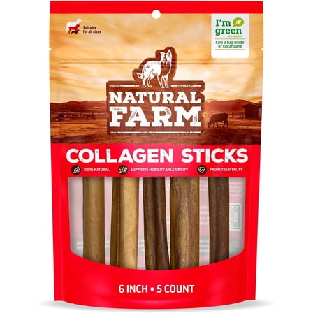 Natural Farm Collagen Sticks Dog Chews for Dogs, 6-Inch 5 Pack