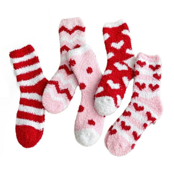 BB Hapeayou Red Pink Fuzzy Socks for Women 5 Pairs Winter Valentine's Day Gifts
