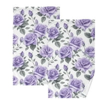 Rose Flowers Purple 2 PCs Cotton Hand Towels Absorbent Face Towel Soft Breathable Towel Set for Bathroom Kitchen Hotel Gym Decoration