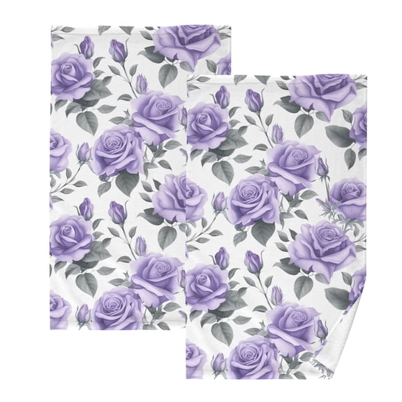 Rose Flowers Purple 2 PCs Cotton Hand Towels Absorbent Face Towel Soft Breathable Towel Set for Bathroom Kitchen Hotel Gym Decoration