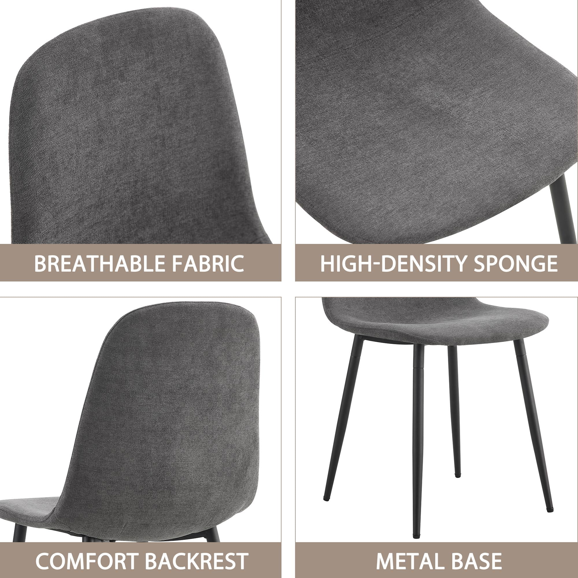 Tesnus Dining Chairs Set of 4 Dark Grey Fabric Upholstered with Metal Legs for Dining Room