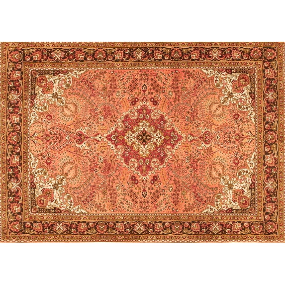 Ahgly Company Indoor Rectangle Medallion Orange Traditional Area Rugs, 5' x 7'