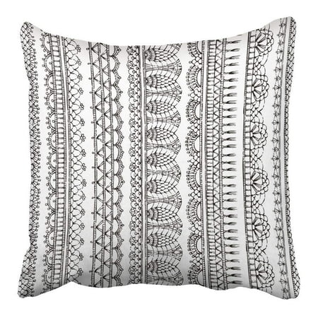 CMFUN Stitch Lacy Croched Black Sketch Knitted Edging Patterns and Borders on White Pillowcase Cushion Cover 16x16 inch