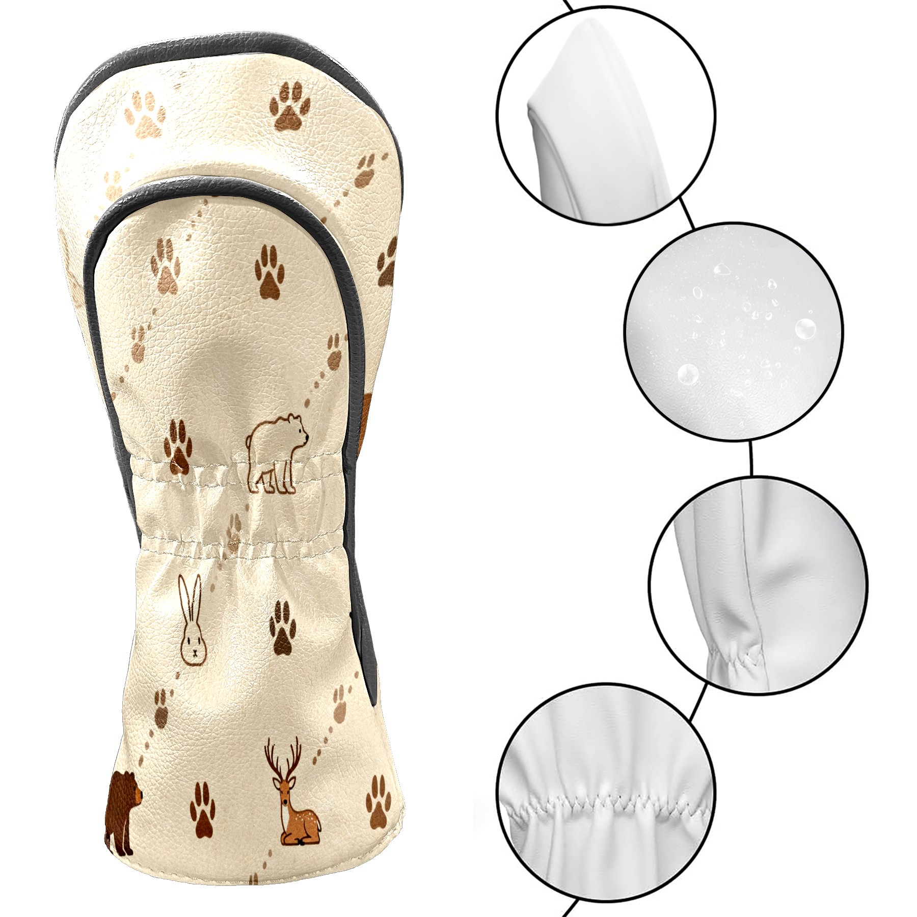 Golf Club Covers, Beige AnimalPaw Premium PU Leather Driver Hybrid Putter Head Covers with Velvet Lining, Waterproof Golf Gifts for Men Women