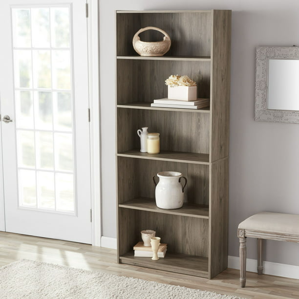 5 Shelf Standard Bookcase Rustic Oak, Mainstay 5 Shelf Wood Bookcase