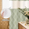 thumbnail image 2 of No Hook Shower Curtain with Built-in Rings - Sage Green Waves Striped Washable Waterproof Fabric Bathroom Curtains for Hotel,Rentals, 72 X 78 Inch Long , Abstract White Geometric Lines, 2 of 9