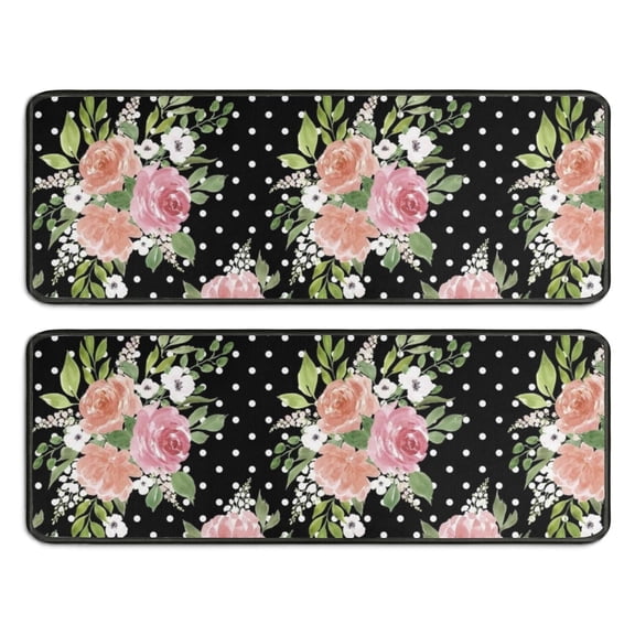 Kitchen Rugs Sets Of 2,Pioneer Flower Floral Print Pattern Anti Fatigue Kitchen Mat Rugs Non Slip Washable,Decorative Kitchen Floor Mats for Kitchen,Sink,Laundry,17"x47" 17"x47"