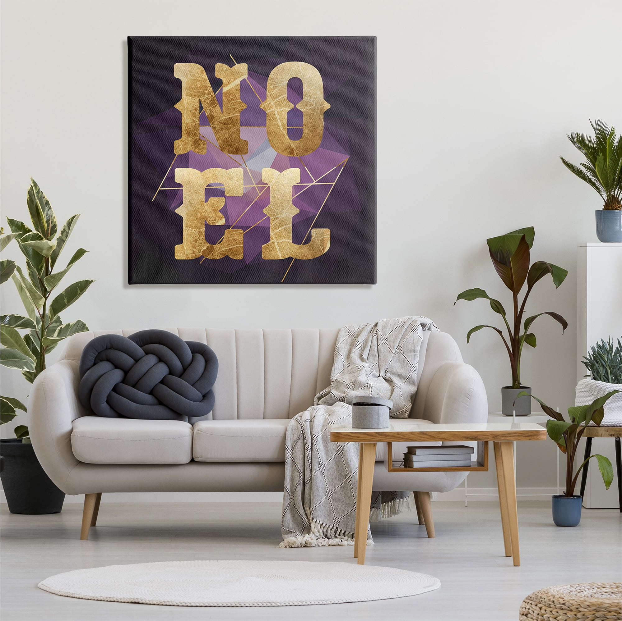 Stupell Industries Noel Typography Purple Geometric Shapes Glam Christmas Holiday Painting Gallery Wrapped Canvas Print Wall Art, 36 x 36