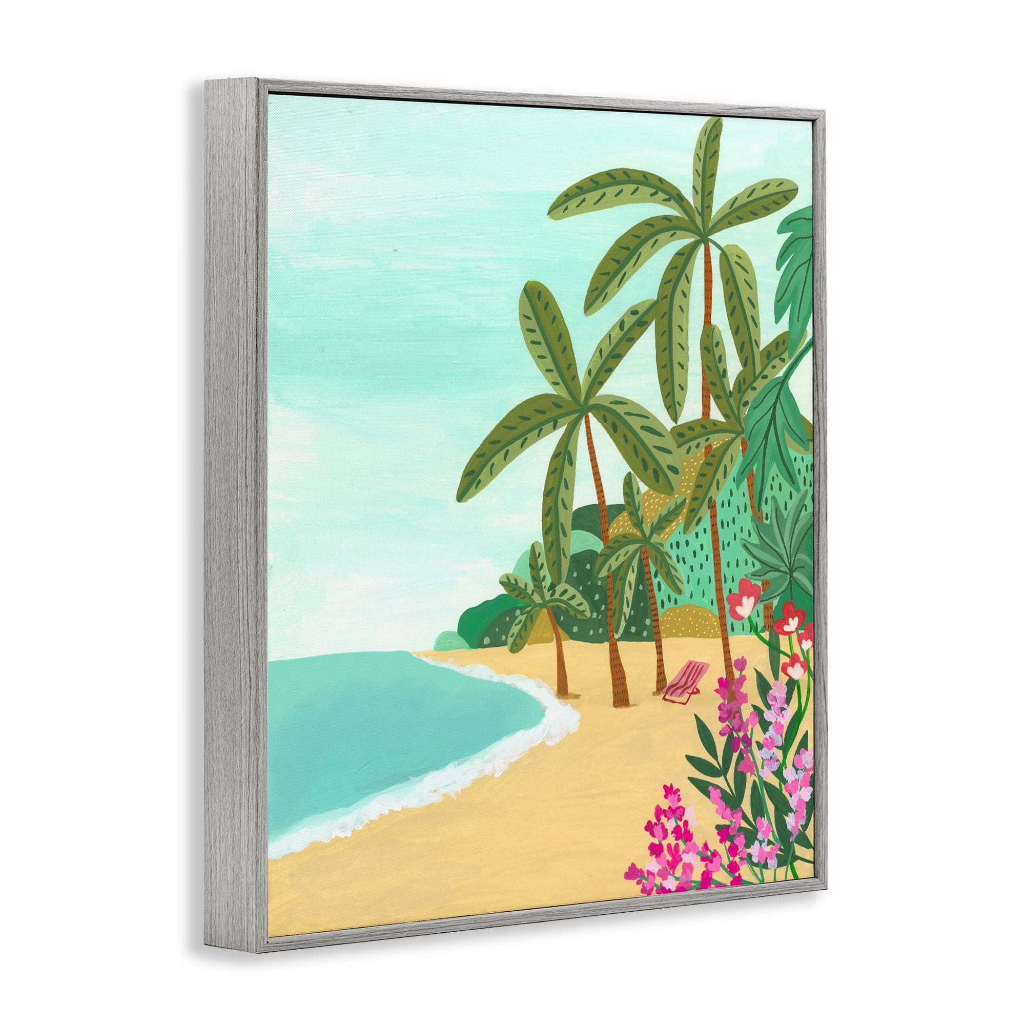 Palm Filled Shoreline Gray Framed Giclee Art, design by Nabeela Rumi