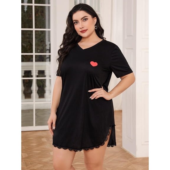 Ebukurty Plus Size Black Nightgown for Women Oversized Womens Pajamas