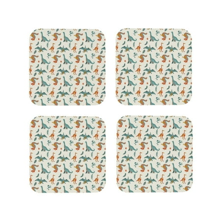 

Drink Coasters Set of 4 summer dinosaur Leather Coasters for Coffee Table Protector Heat Resistant Cute Coasters for Home Decor Housewarming Gifts Bar Kitchen 4 Inch Square