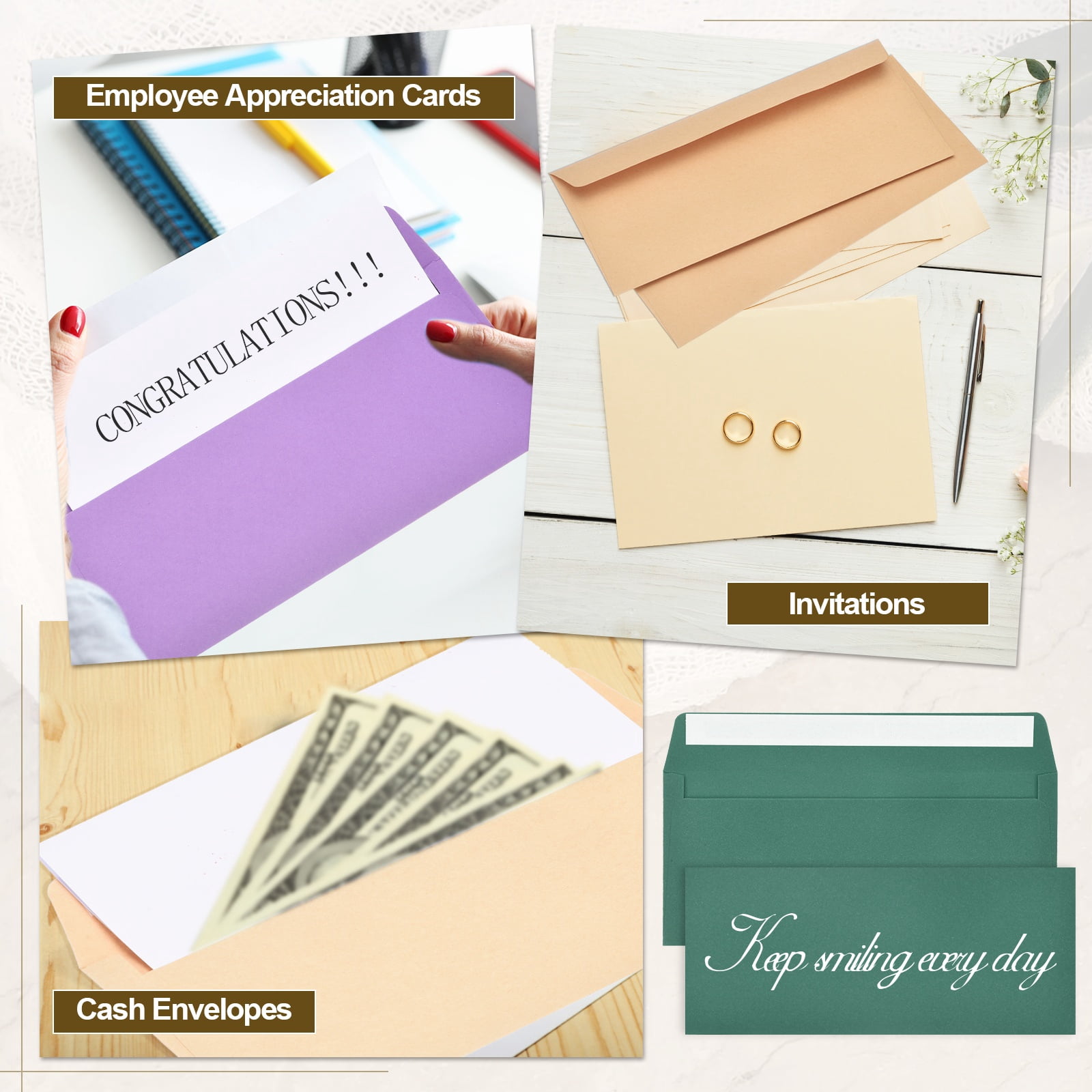 Uxcell 100 Pack Dark Green #10 Business Envelopes, Colored Self Seal Letter Size