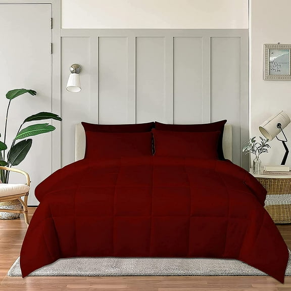 Roch Linen Lightweight All Season Down Alternative Comforter - 100% Cotton and Soft Quilted Duvet Insert, Cooling Comforter for Warm Weather/Hot Sleepers -(King/Cal King, Burgundy)
