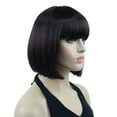 thumbnail image 2 of Short Bob Wig with Flat Bangs for Lady Women, Straight Synthenic Wigs for Cosplay Daily Party, 8 inch, Dark Burgundy Red, 2 of 8