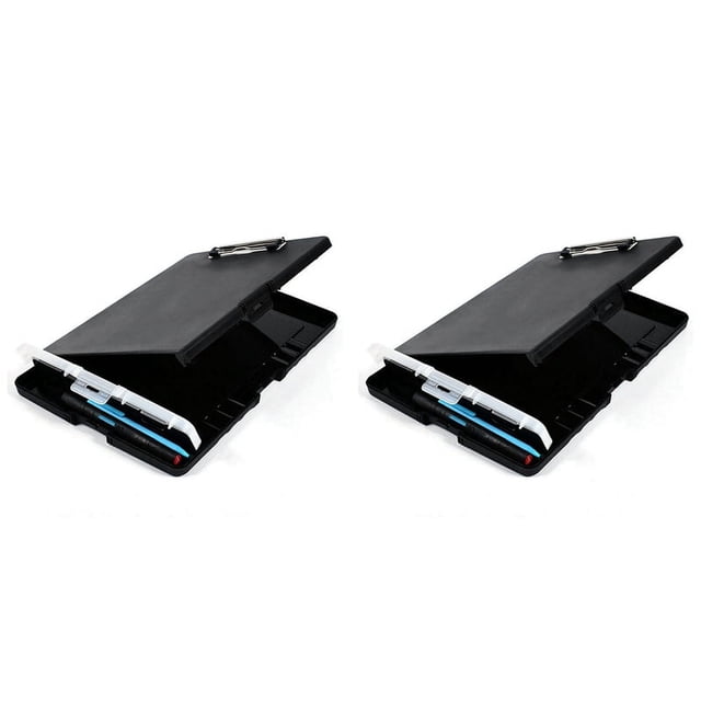 2X Clip Board Organizer Clipboards with Storage Nursing Clipboard Foldable File Folder Plastic Clipboard (Black)