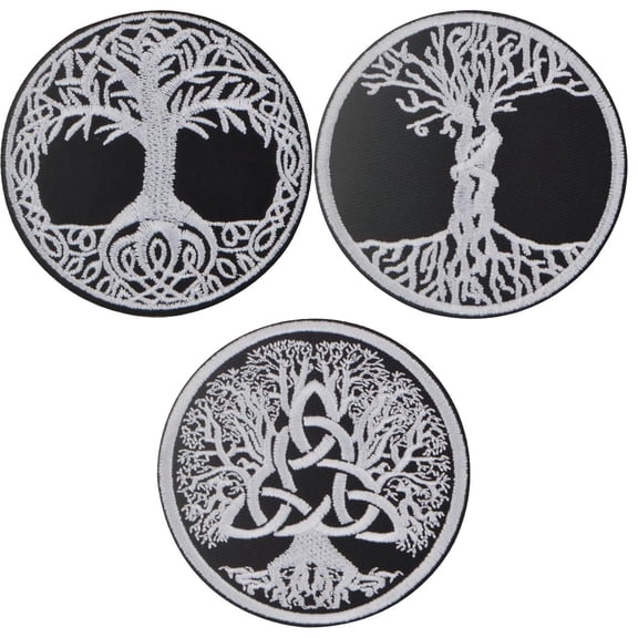 3pcs The Tree of Life Iron On Patches Celtic Knot Embroidered Applique Badge Funny Decorative Emblem Patch for DIY Clothes Dress Jeans Jackets Backpacks Hats, 3 Styles