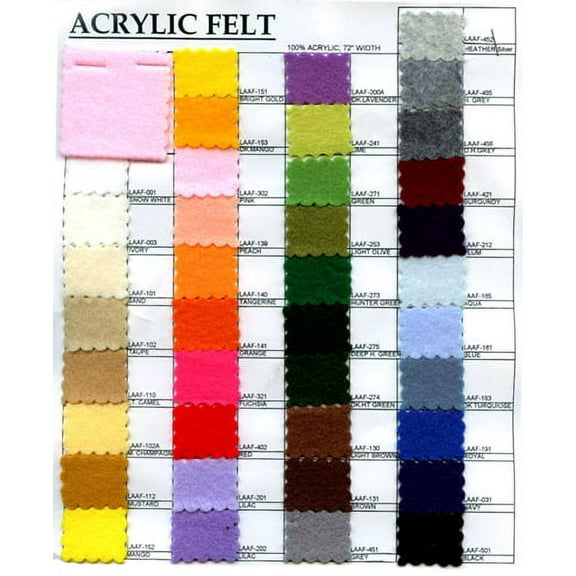 Acrylic Felt Fabric Swatch Chart