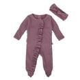 thumbnail image 2 of XDZJLR Girls Rompers Newborn Baby Boys Spring Fall Clothes Knit Ruffle Footies with Headband Outfit Light Purple 3-6 Months, 2 of 7