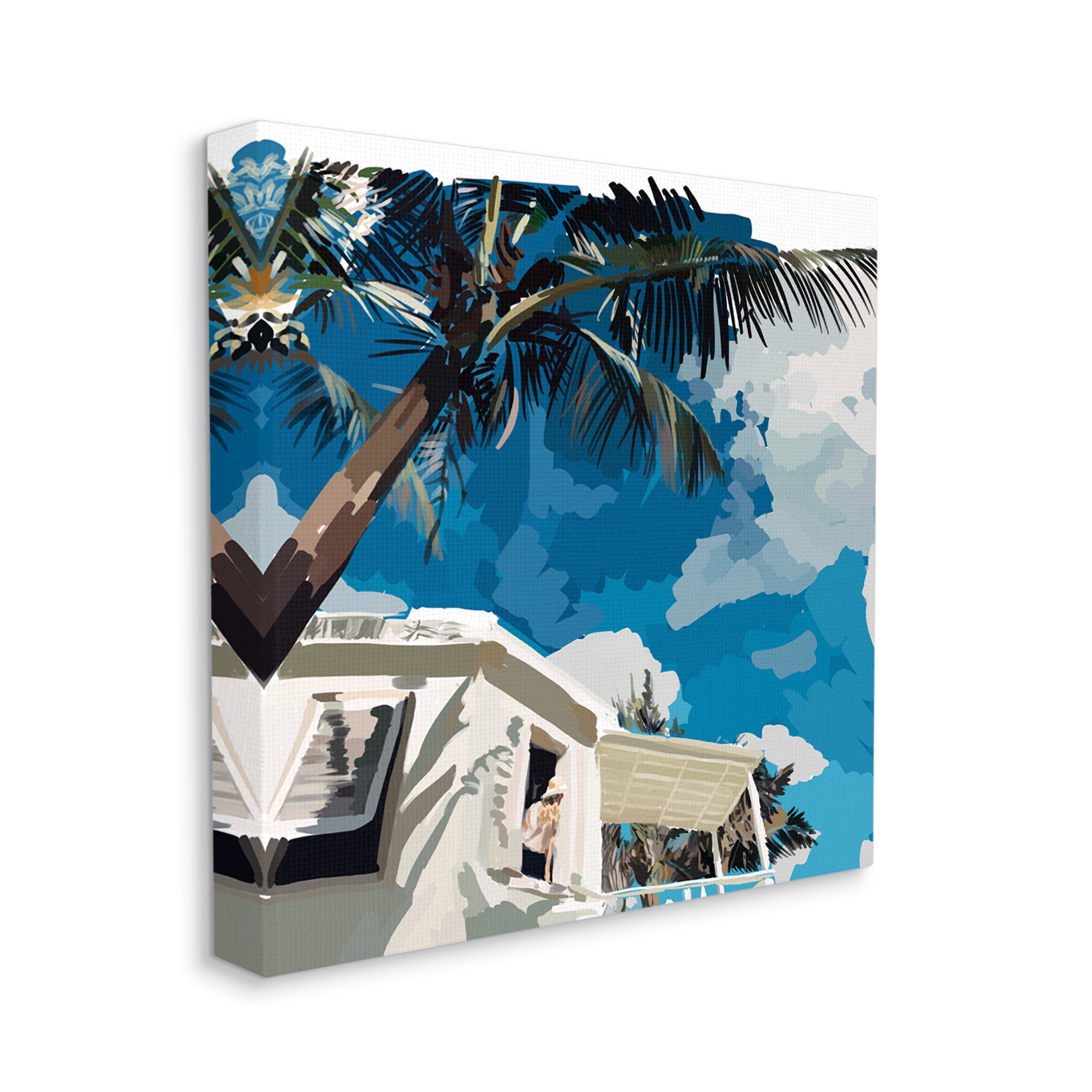 Stupell Industries Tropical Summer Cottage Girl Clear Blue Sky Graphic Art Gallery Wrapped Canvas Print Wall Art, Design by Amelia Noyes