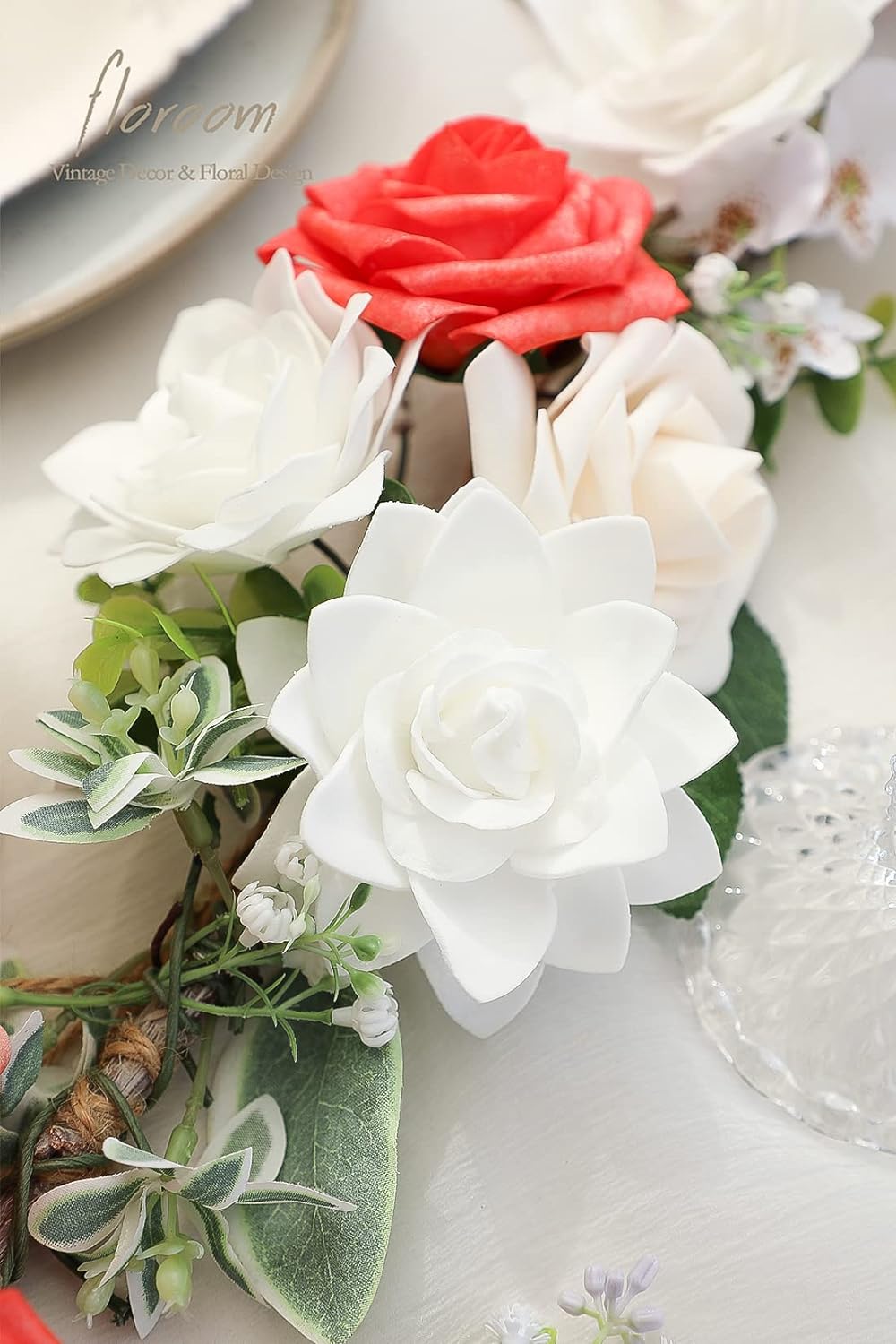 Artificial Gardenia Flowers 2.7" 25pcs Real Looking Ivory Foam Fake Flowers with Stems for DIY Wedding Bouquets Bridal Shower Centerpieces Floral Arrangements Party Tables Home Decorations