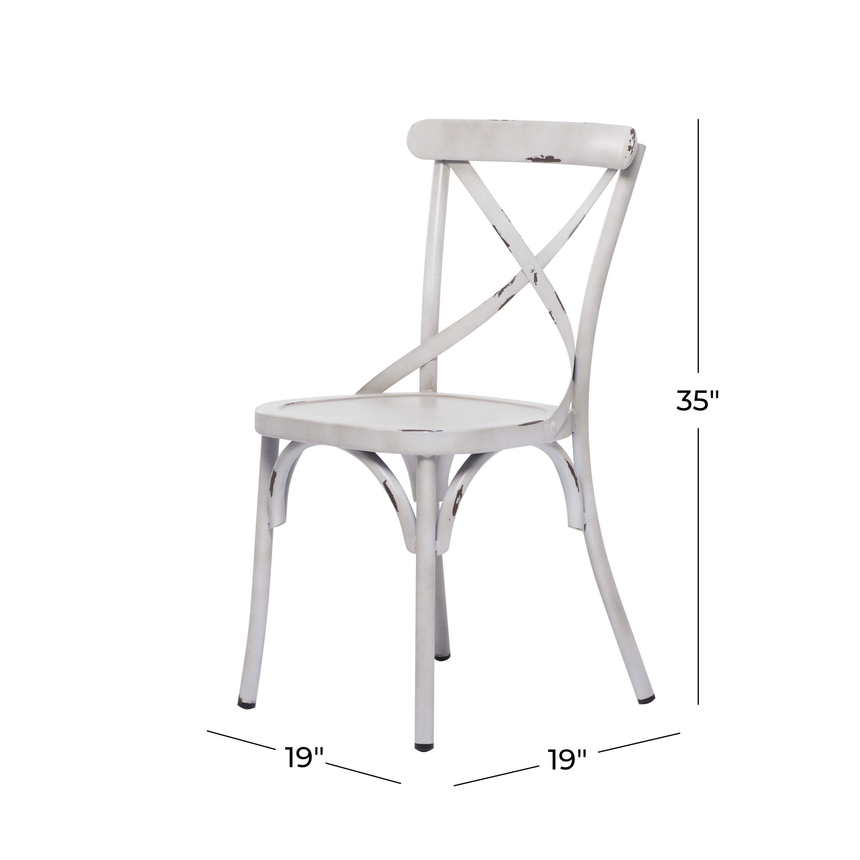 DecMode 19"W, 35"H Metal Farmhouse Outdoor Dining Chair, White, 2-Piece