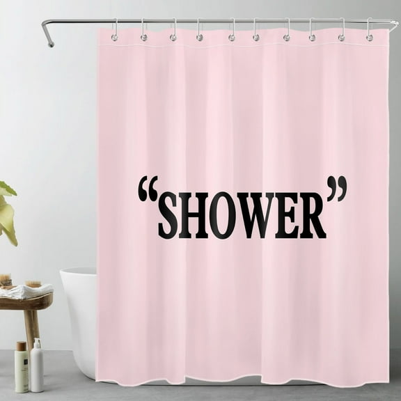 HVEST Pink Minimalist Shower Curtain with Pink and Black Design - Modern Simple Aesthetic Bathroom Decor, Waterproof Polyester Fabric, Includes 10 Hooks, 60x72 Inches