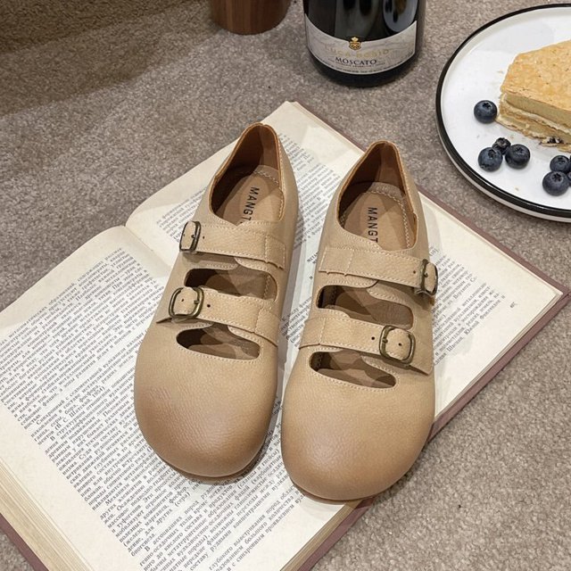 Zapatos nuevos para mujer 2023, zapatos planos con punta redonda y puntera, zapatos de tacón bajo de Color sólido de boca profunda, zapatos planos cómodos de estilo Retro a la moda 39 Gao Jinjia LED