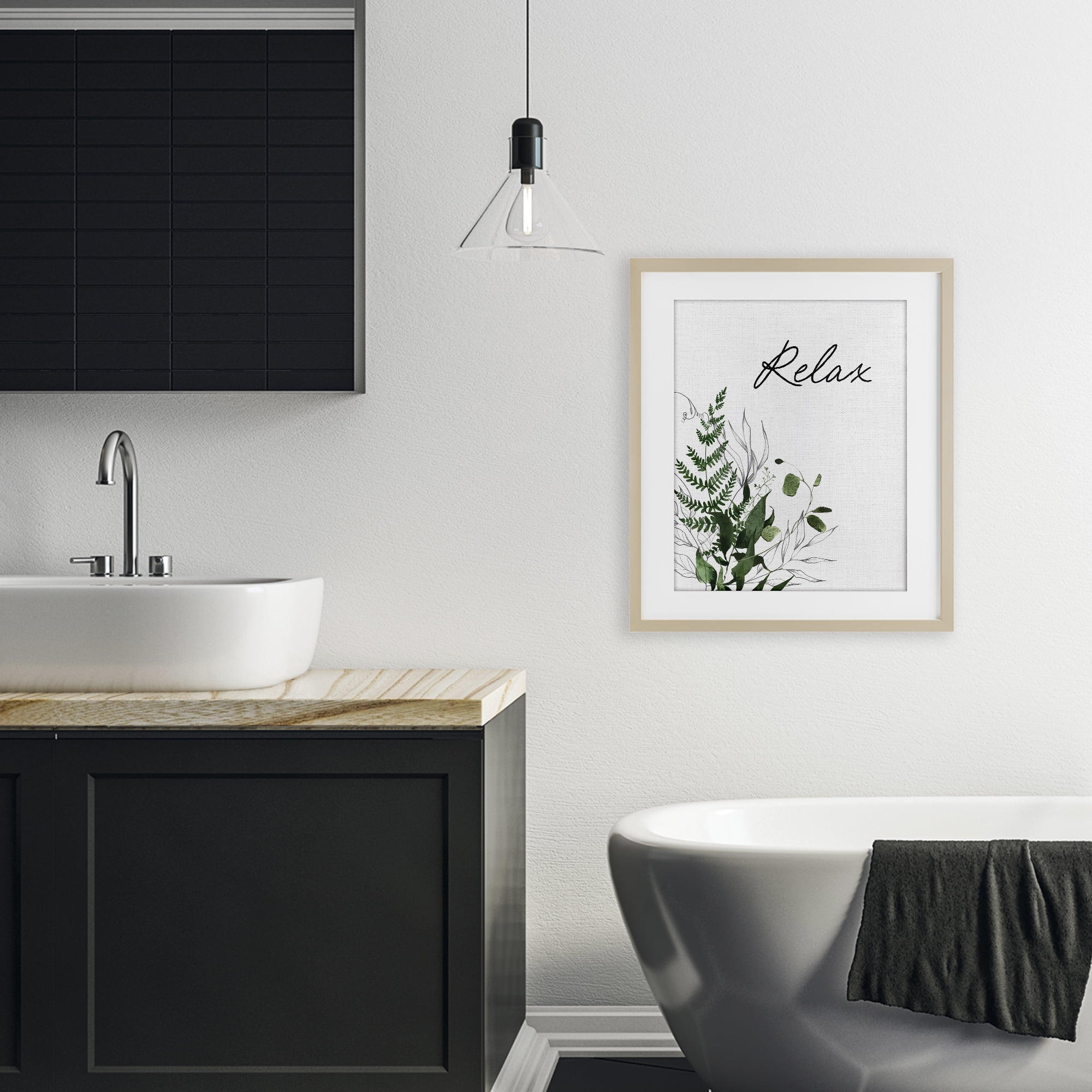 Relax Ferns & Botanicals Birch Framed Print Under Glass, design by Lettered and Lined