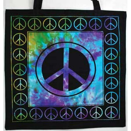 Women Tote Handbags Peace Symbol Tye Dye Purple Green Rich Colors Washable Cotton